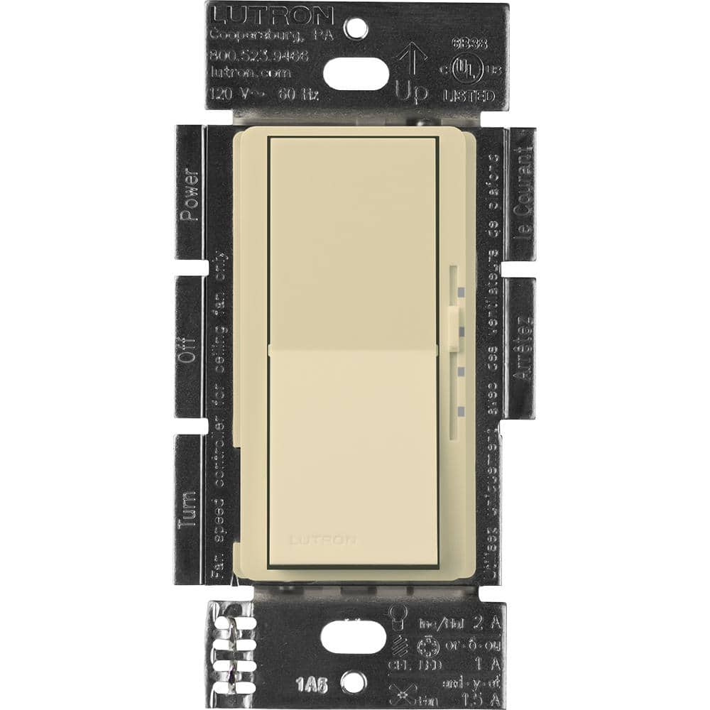 Lutron Diva 3-Speed Fan Control and Light Switch, Single-Pole/3-Way, 1.5A Fan/1A LED, Ivory (DVFSQ-LF-IV)