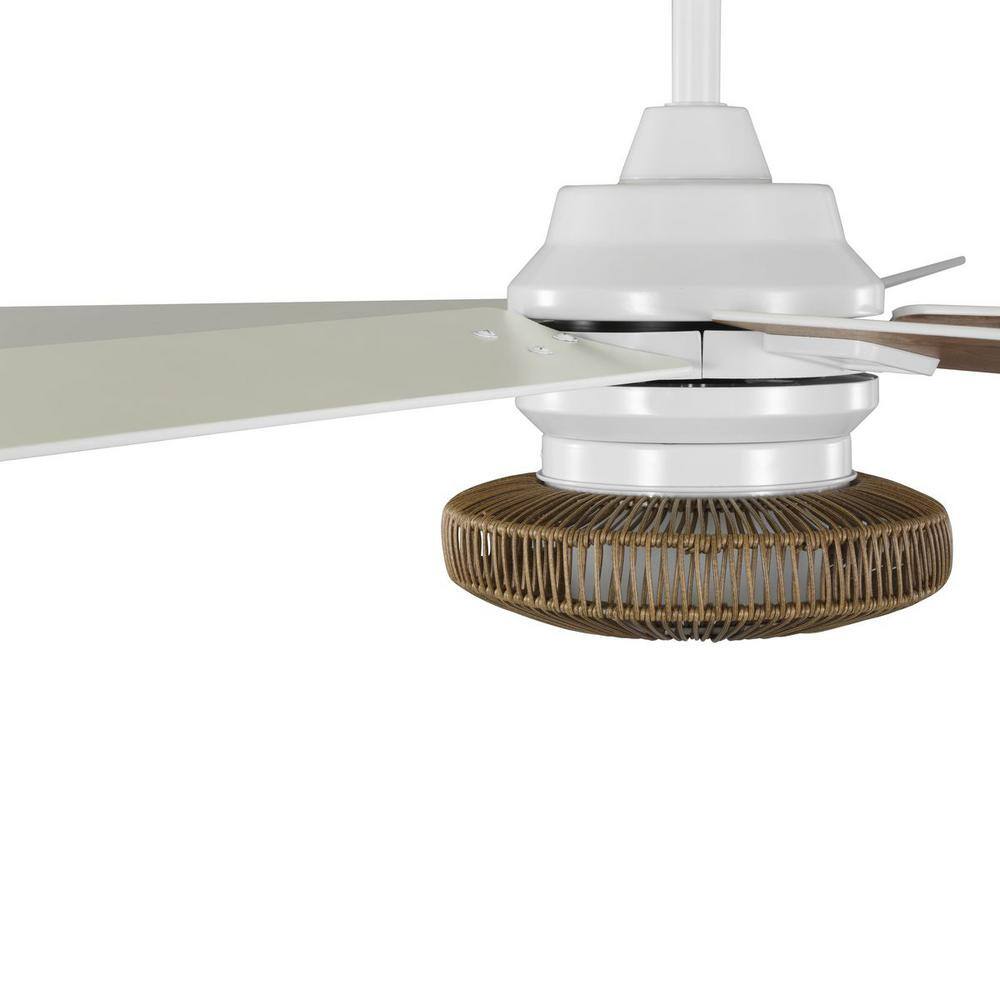 Satin White 52-Inch Ceiling Fan with Wicker Shade and LED Light