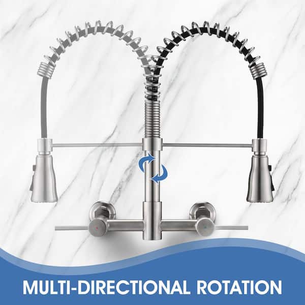 Swan Double Handle Pull Down Sprayer Kitchen Faucet Stainless with Wall Mount in Brushed Nickel