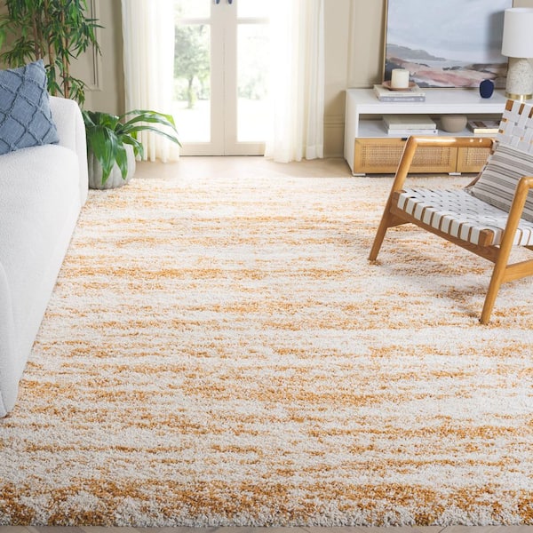 Hudson Shag Ivory/Gold 8 ft. x 10 ft. Marble Area Rug