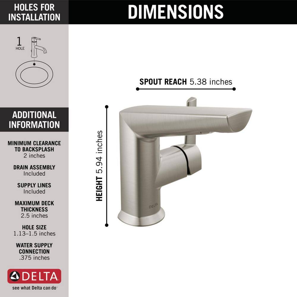 Delta Galeon Contemporary Single Hole Bathroom Faucet, Lumicoat Stainless