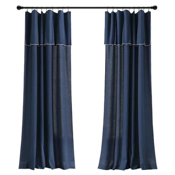HOMEBOUTIQUE Modern Navy Polyester 52 in. W x 84 in. L With Attached  Valance Light Filtering Curtain Curtain Panels (Double Panel) 21T013448 -  The Home Depot