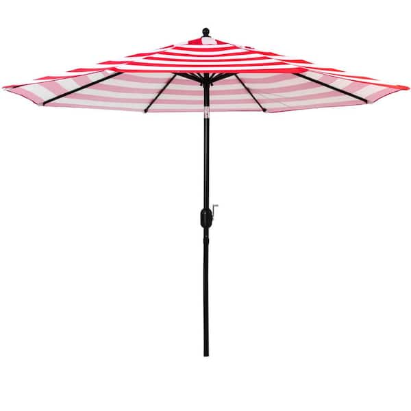 9 ft. Aluminum Pole Market Push Button Tilt Patio Umbrella in Red and White Stripes