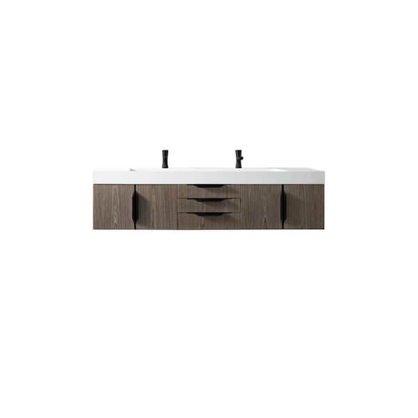 James Martin Vanities Mercer Island 72.5 in. W x 19 in. D x 18.3 in. H Bathroom Vanity in Ash Gray with Glossy White Composite Top