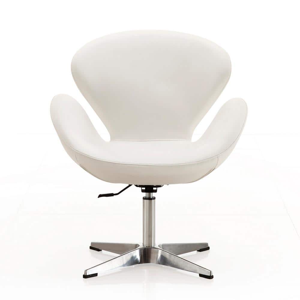 Retro Chic White Faux Leather Swivel Accent Chair