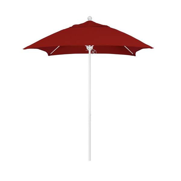 California Umbrella 6 ft. Square White Aluminum Commercial Market Patio Umbrella with Fiberglass Ribs and Push Lift in Jockey Red Sunbrella