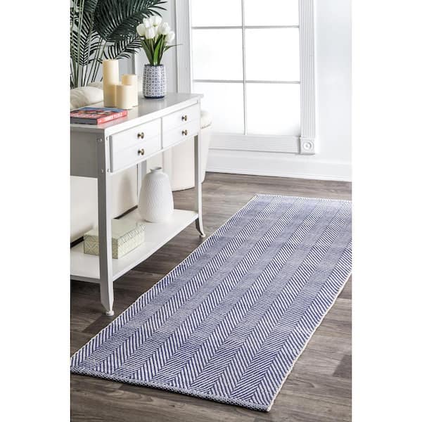 Kimberely Casual Striped Navy 3 ft. x 8 ft. Runner Rug