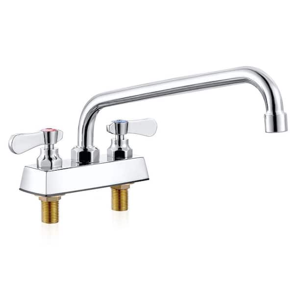 Commercial Deck Mount Double Handle Standard Kitchen Faucet 12 in. Faucet with 360° Swivel Spout in Polished Chrome