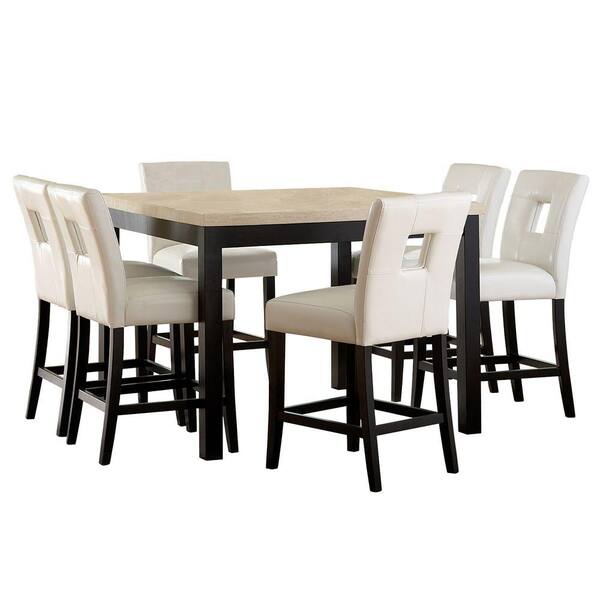 HomeSullivan 7-Piece Faux Marble White Counter Height Dining Set-DISCONTINUED