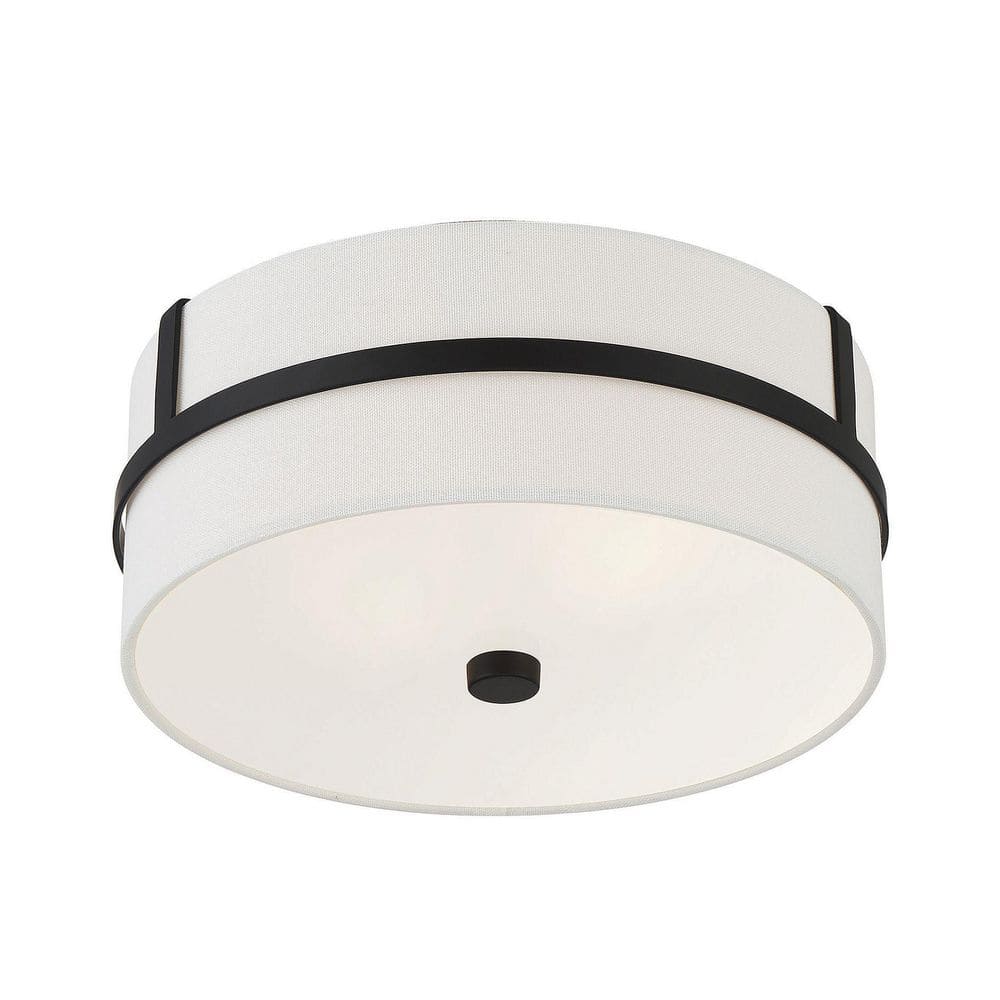 Contemporary Matte Black Drum Ceiling Light with Glass & Nickel