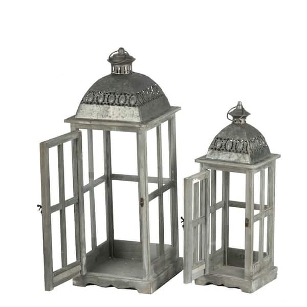 Unbranded Gray Wooden Candle Lantern Decorative, Hurricane Lantern Holder Decor for Indoor, Outdoor, Home Garden Wedding 2-Pack
