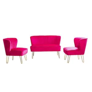 Alonzo 45 in. 3-Piece Fuchsia Living Room Set with Tufted Back Design