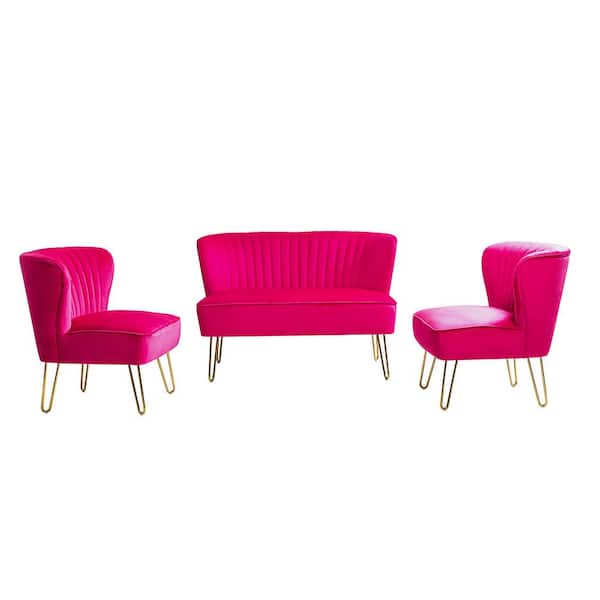 JAYDEN CREATION Alonzo 45 in. 3-Piece Fuchsia Living Room Set with Tufted Back Design