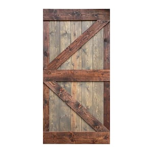 K Style 42 in. x 84 in. Brown/Walnut Finished Solid Wood Sliding Barn Door Slab - Hardware Kit Not Included