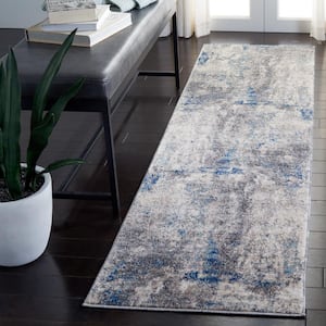 Aston Gray/Navy 2 ft. x 11 ft. Abstract Distressed Geometric Runner Rug