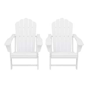 Aderson Set of 2 All Weather Fade Resistant Outdoor Patio HDPE Adirondack Chairs with Cup Holders in White