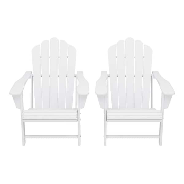 Aderson Set of 2 All Weather Fade Resistant Outdoor Patio HDPE Adirondack Chairs with Cup Holders in White