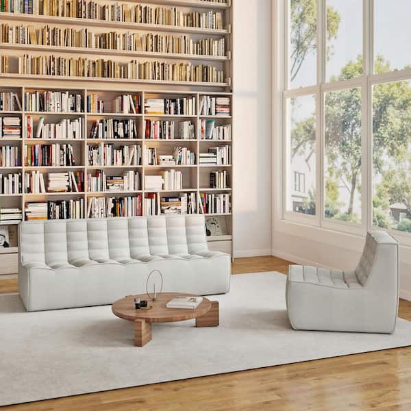 Armless 2-Piece Linen Modular Sectional Sofa 82 in. 3-Seater Fireside Lazy Floor Sofa Couch with Accent Chair in Gray