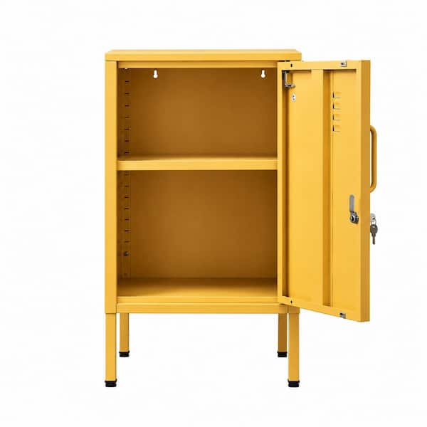 Yellow 27.17 in. Accent Cabinet Office Storage with 1 Shelf and Locking Doors for Living Room Bedroom Office