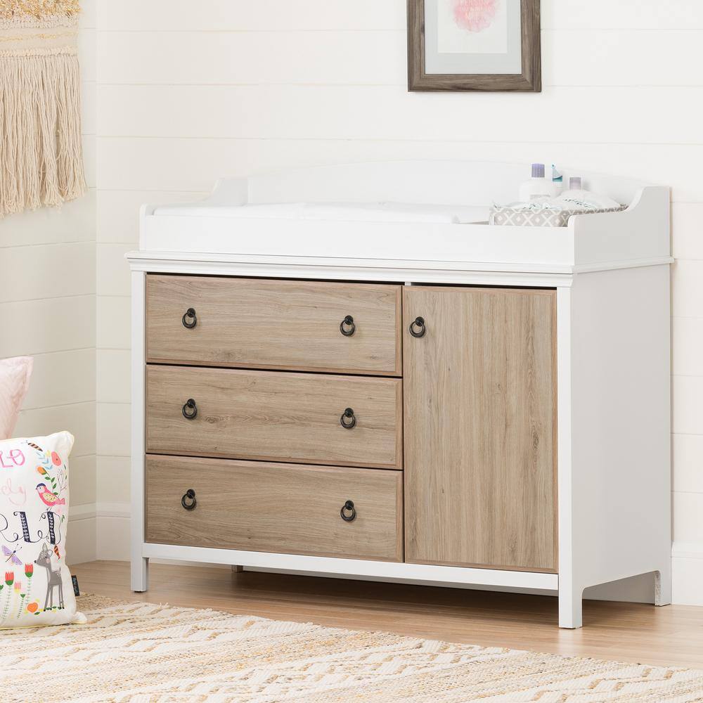 Pure White and Rustic Oak Changing Table with Drawers