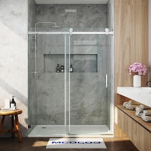 60 in. W x 76 in. H Single Sliding Frameless Shower Door in Brushed Nickel with Smooth Sliding and 3/8 in. (10 mm) Glass