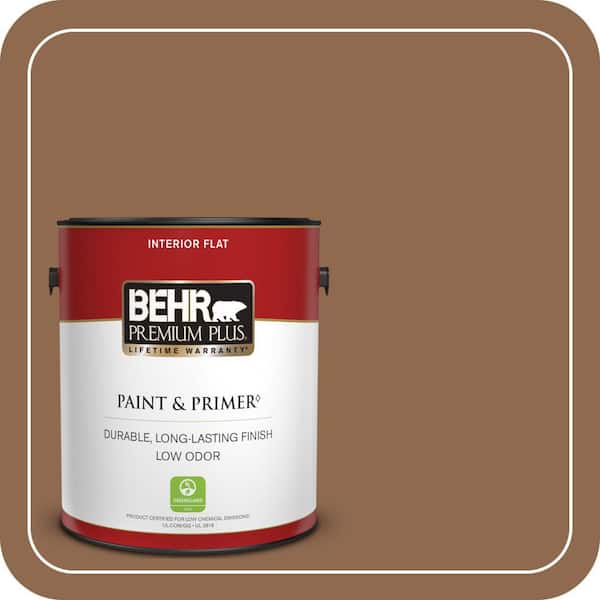 BEHR PREMIUM PLUS 1 gal. #PPU4-01 Caramel Swirl Flat Low Odor Interior Paint & Primer