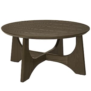 36 in. Walnut Brown Round MDF Outdoor Coffee Table