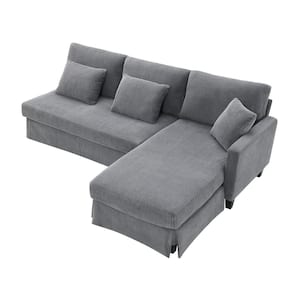 87 in. Square Arm 2-Piece L Shaped Corduroy Velvet Apartment Sectional Sofa with Reversible Chaise in Gray