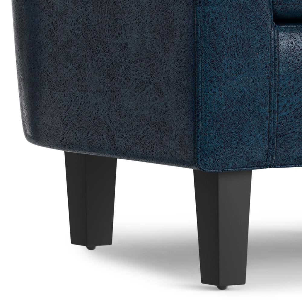 Distressed Dark Blue Faux Leather Barrel Accent Chair