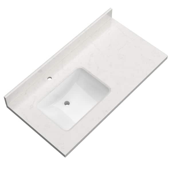 42 in. W x 22 in. D Engineered Stone Rectangular Left Single Sink Vanity Top in Carrara White With 4 in. H Backsplash