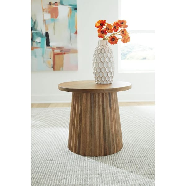 Signature Design By Ashley Ceilby 20 in. Brown Round Wood End Table with Pedestal Base