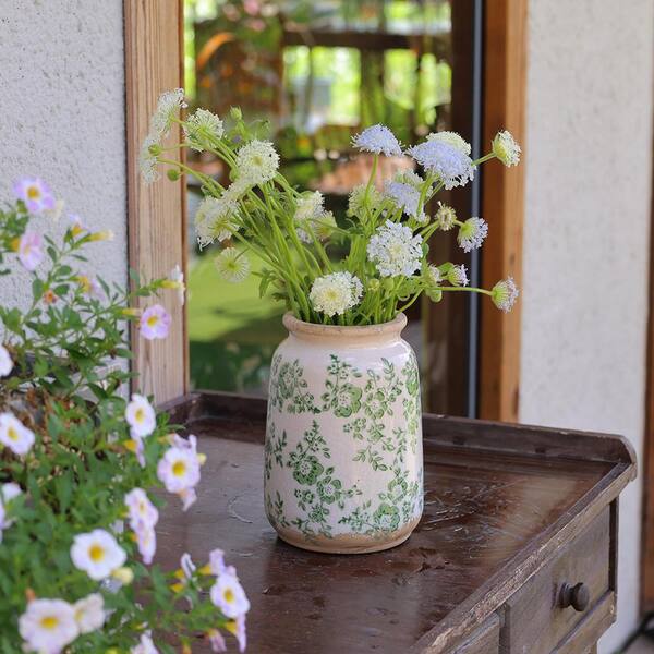 Vintage 7 in. Green Ceramic Cylinder Decorative Vase YB31vase107