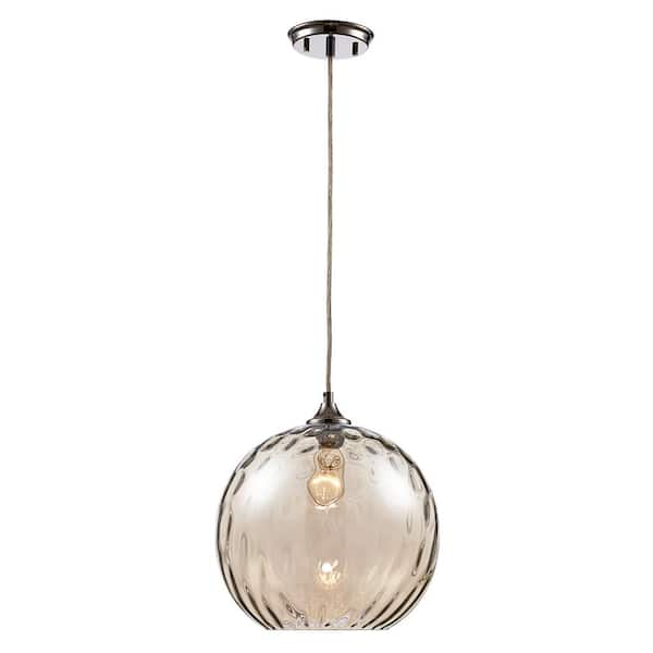 Bel Air Lighting Riverstone 1-Light Polished Chrome Pendant with Water Glass Shade