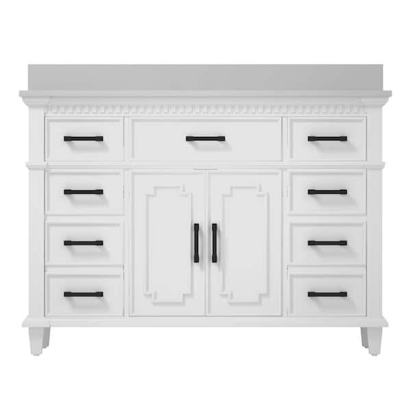 Comfystyle 48 in. W x 22 in. D x 38 in. H Bath Vanity in White with White Stone Top, Cabinet and Single Sink