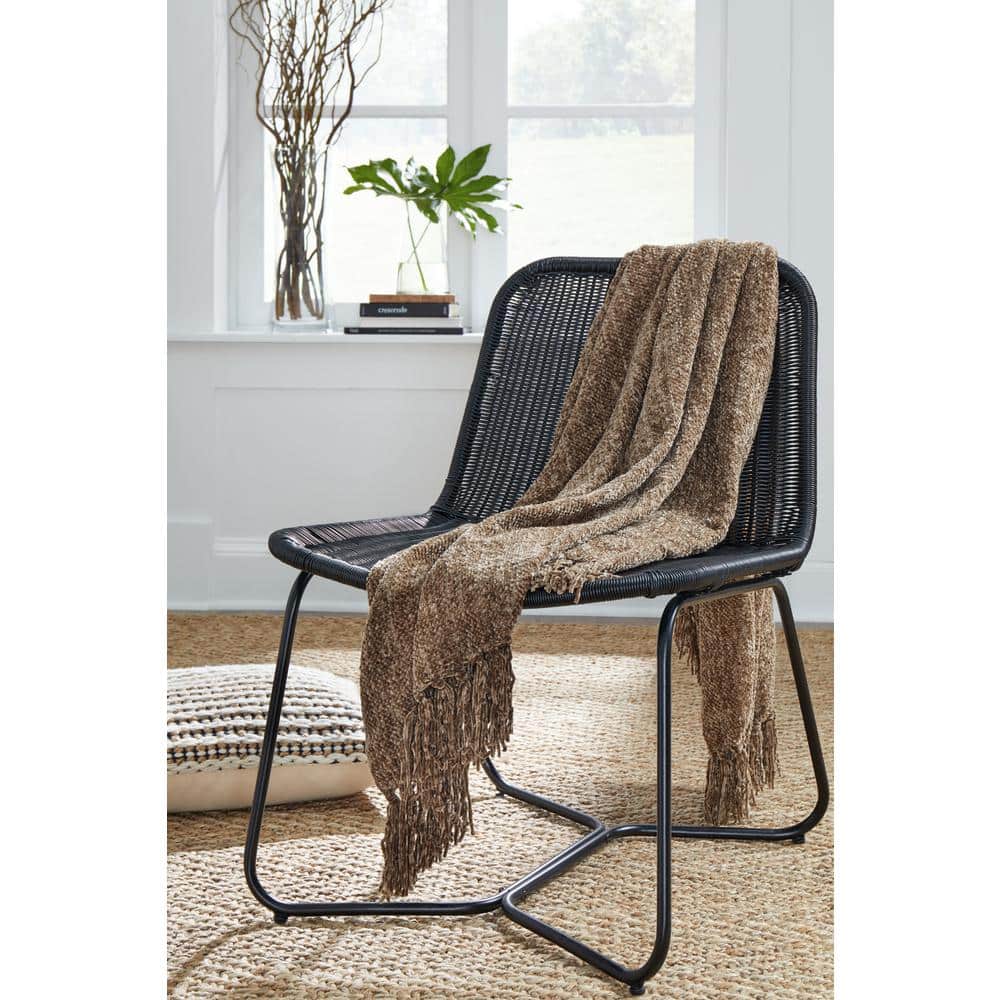 Ashley Tamish 60'' Dark Brown Woven Throw with Knotted Fringe