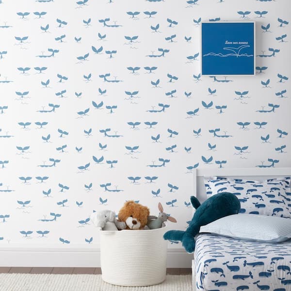 Whale Splash White Non-Pasted Wallpaper Roll (Covers 52 sq. ft.)