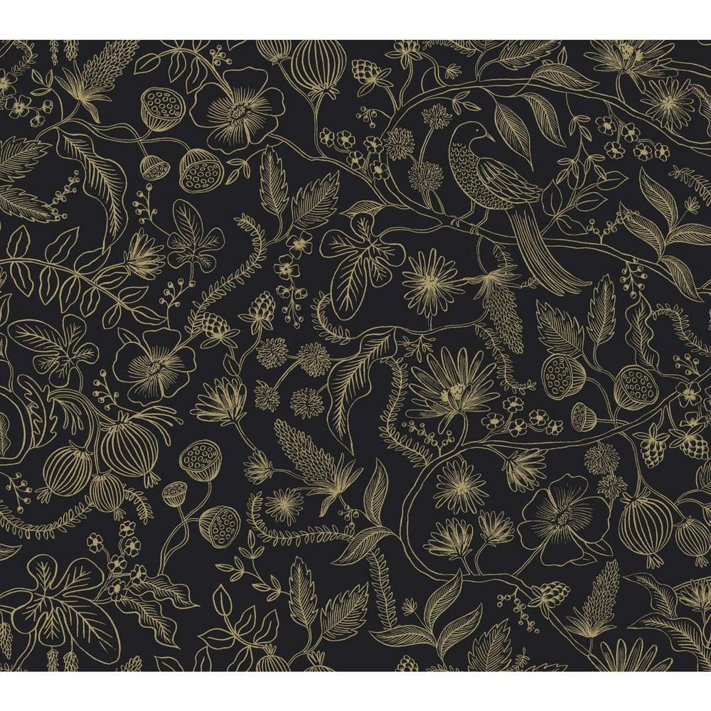 Elegant Aviary Black & Gold Peel and Stick Wallpaper Roll