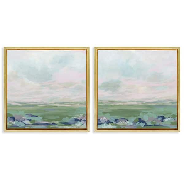 Stupell Industries Abstract Gradient Landscapes by June Erica Vess 2 Pieces Gold Floater Frame Nature Graphic Art Print 18 in. x 18 in.