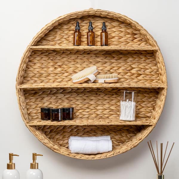 Annulus 24.5 in. W x 6 in. D 3-Shelf Circular Handwoven Hyacinth Decorative Wall Shelf Rack, Natural