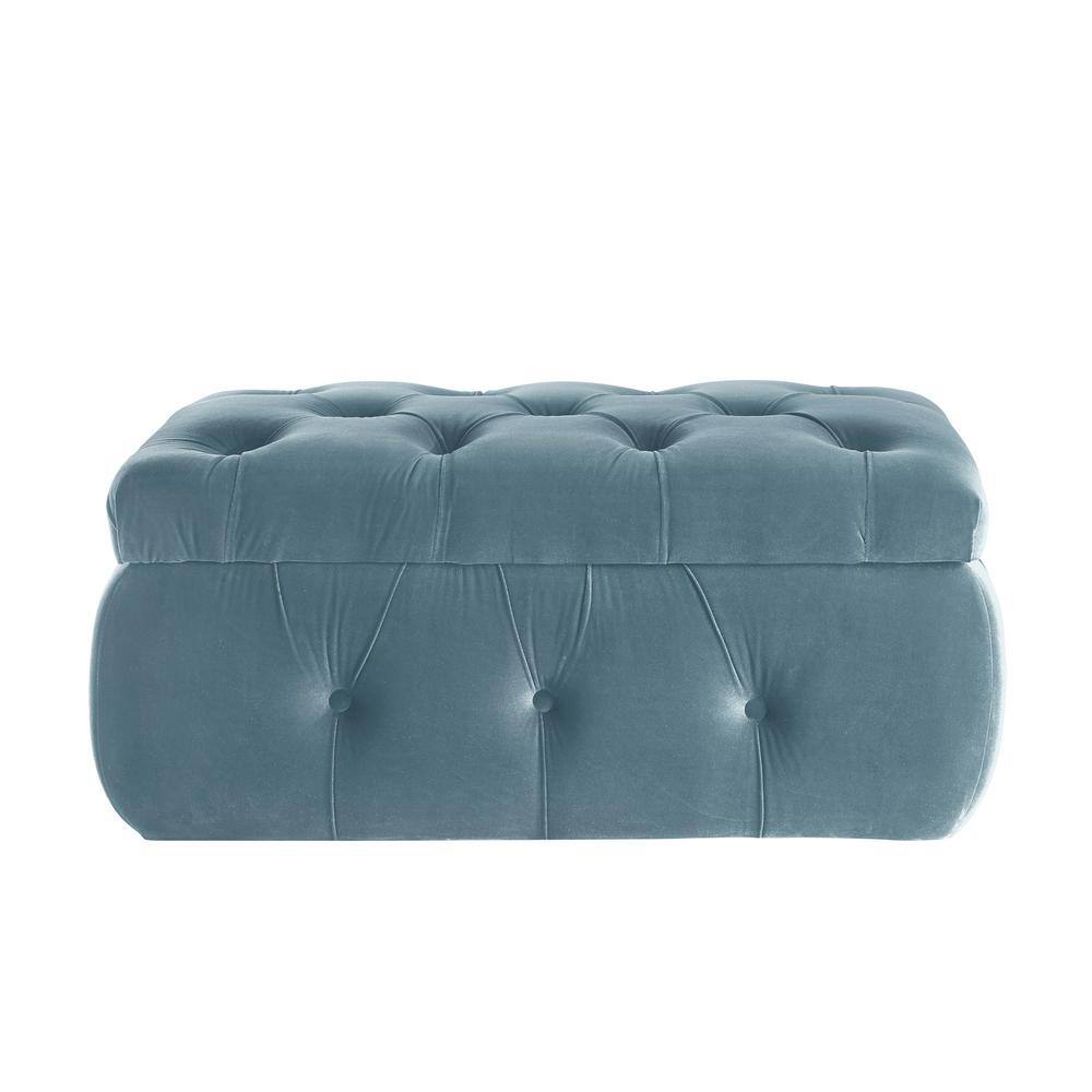 Shabby Chic Jahlil Light Blue Ottoman Upholstered Velvet 36.4 L x 25 W