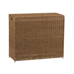 Natural Brown 28.4 in. H x 32.9 in. W x 14 in. D Wicker 3 Bag Laundry Sorter