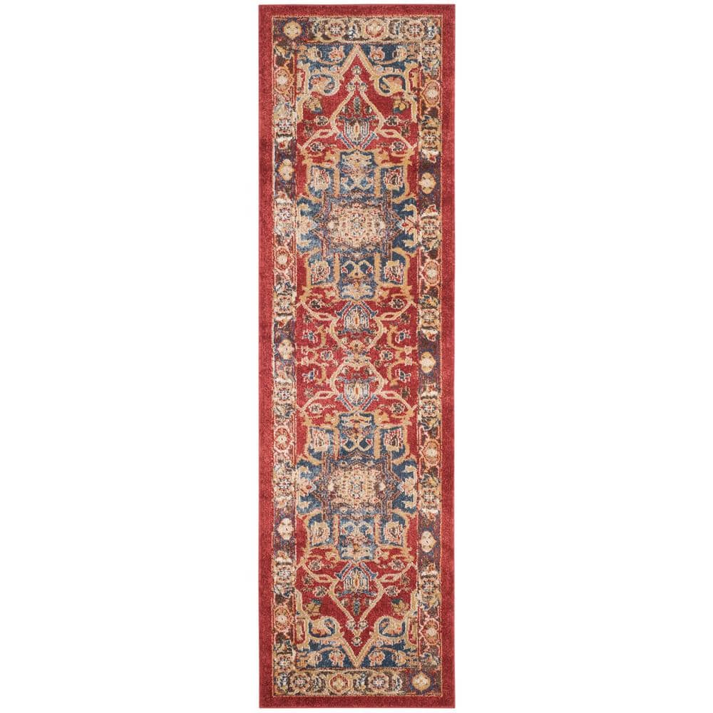 Handmade Red Synthetic Stain-Resistant Runner Rug, 2'3" x 12'