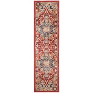 Bijar Red/Royal 2 ft. x 6 ft. Border Runner Rug