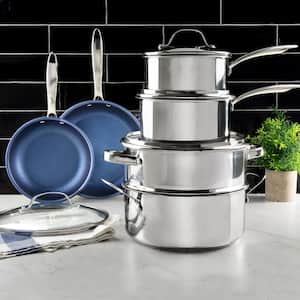 Classic Blue 10-Piece Stainless Steel Tri-Ply Nonstick Diamond Infused Coating Cookware Set