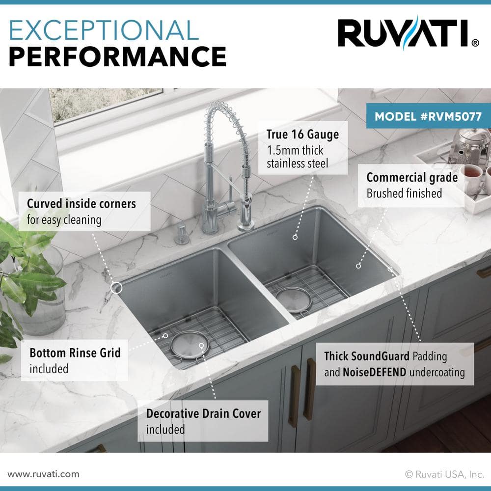 Modena 28'' Double Bowl Undermount Stainless Steel Kitchen Sink