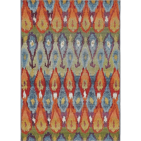 Unique Loom Outdoor Ikat Multi 4' 0 x 6' 0 Area Rug