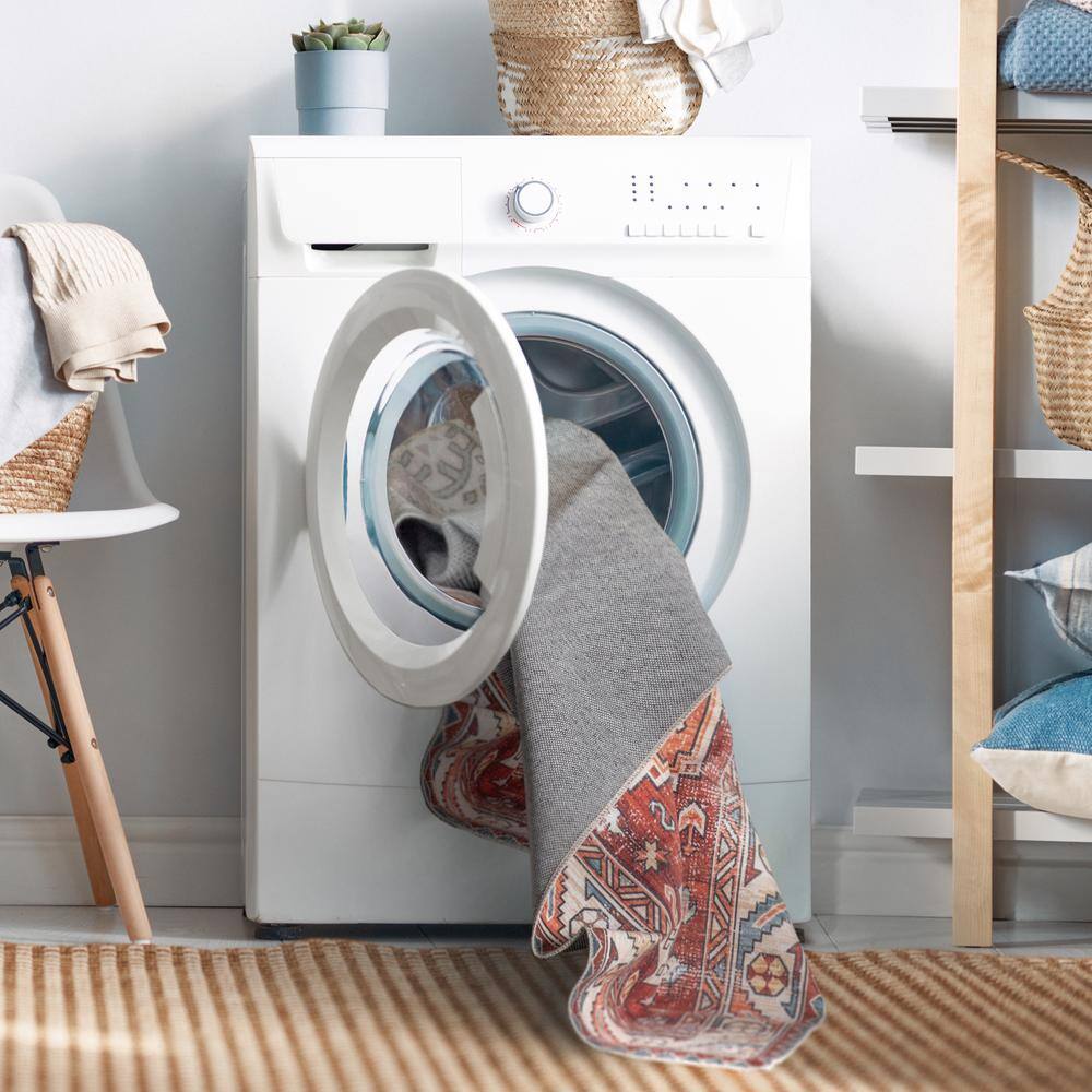Blue Geometric Machine Washable Stain-Resistant Area Rug