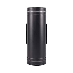 12 in. CCT Up/Down Outdoor LED Cylinder Wall Sconce Black Finish