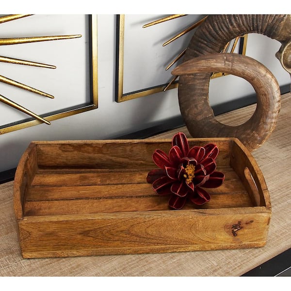 Litton Lane Light Brown Mango Wood Decorative Tray with Slot Handles (Set of 3)