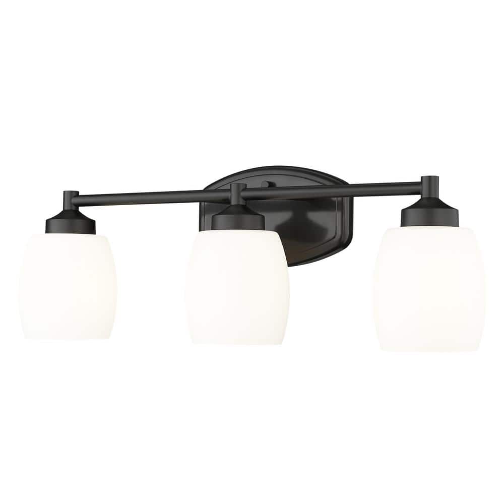 Kendrick 23 in. 3-Light Matte Black Vanity-Light with Matte Opal Glass Shad